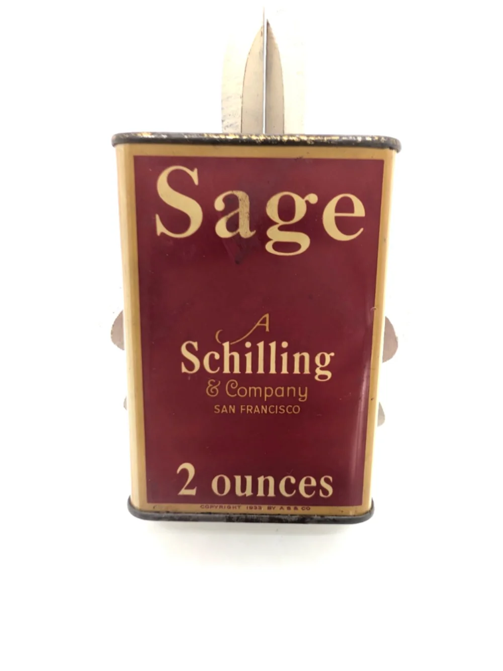 Vintage A. Schilling & Co Sage Spice Tin - Gold Top - 2 oz